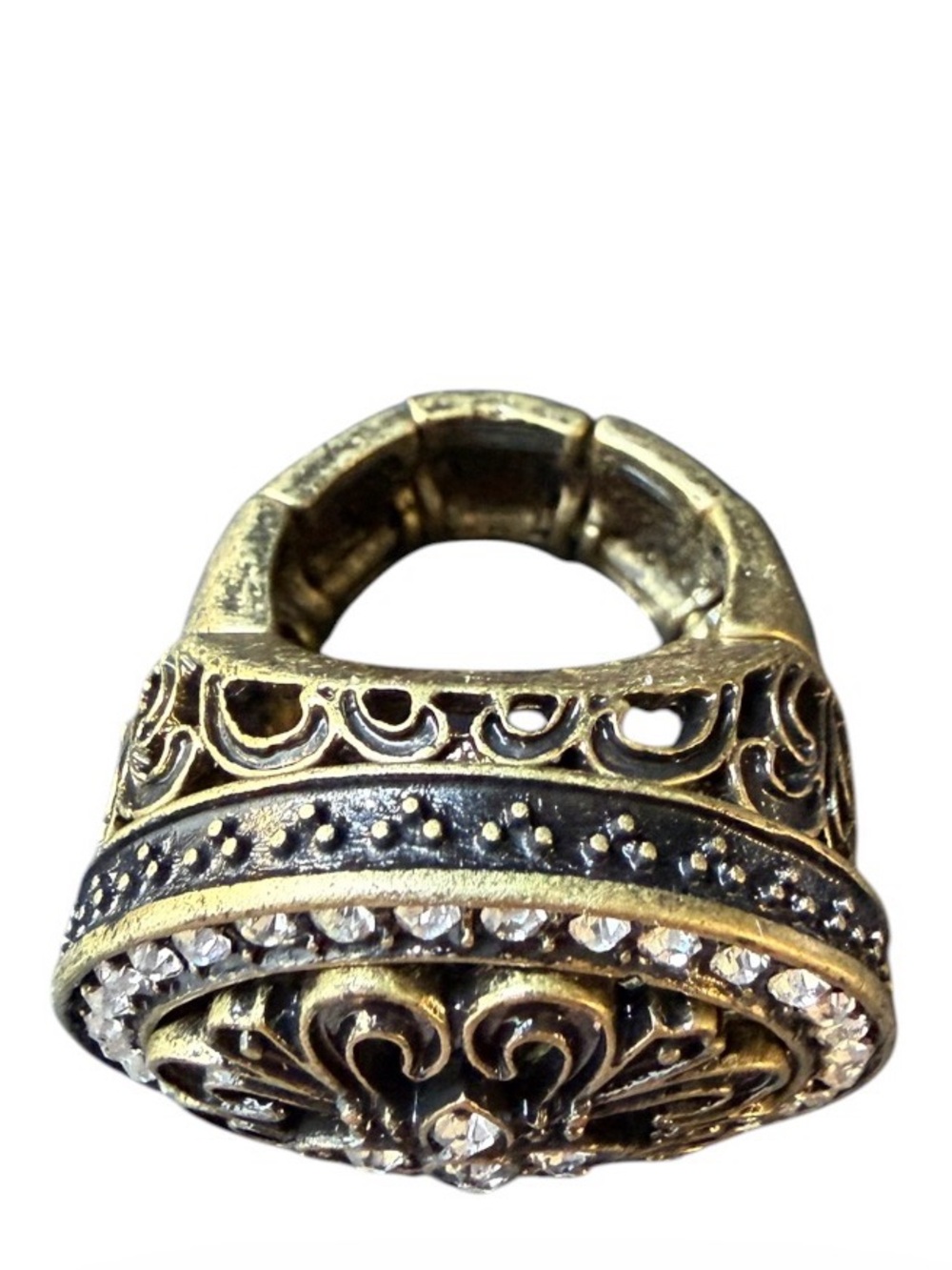Vintage-Style Gold Tone Rhinestone Statement Ring